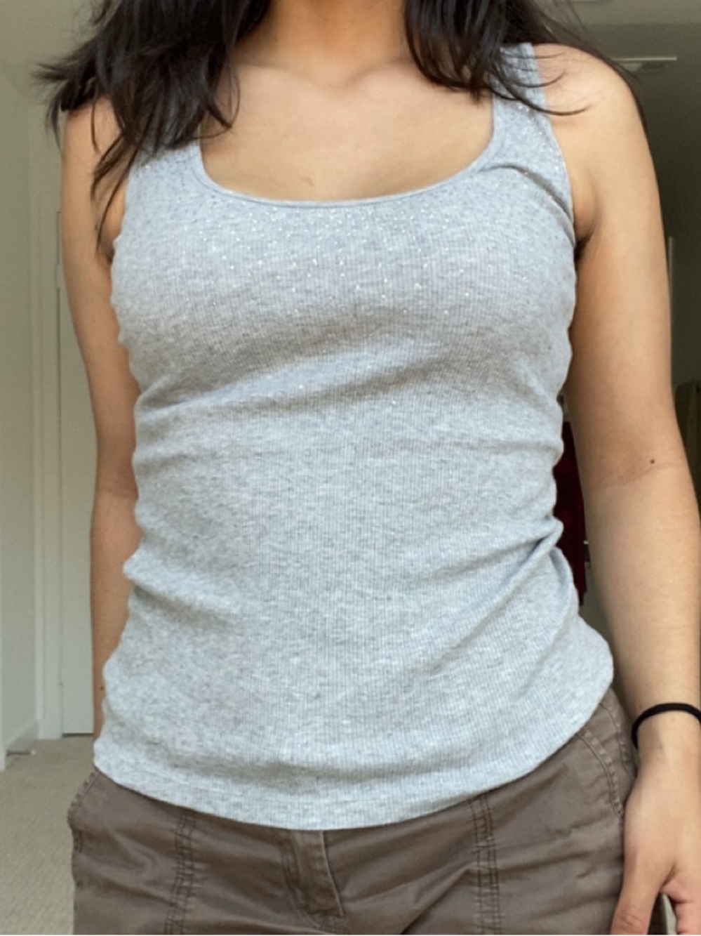 Express Light Gray Ribbed Scoop Tank Top